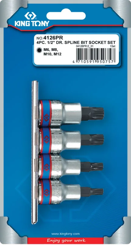 Набор торцевых насадок 1/2;, SPLINE, М6-М12, L = 80 мм, 4 предмета KING TONY 4126PR 2