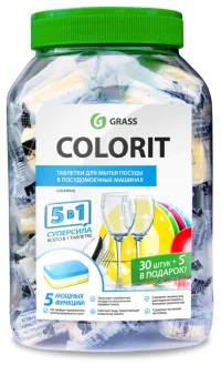 Таблетки для посудомоечных машин "Colorit" 35 шт в банке GRASS